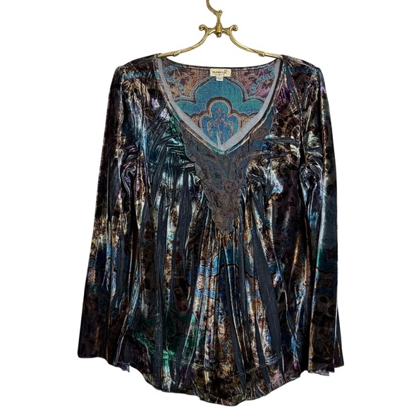 ONE WORLD Tops - One‎ World Womens Velvet Burnout Print Long Sleeve Tunic Top Size L